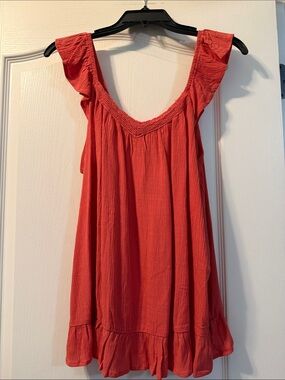 Mason Coral-Red Ruffle-Trim Sleeveless Tank